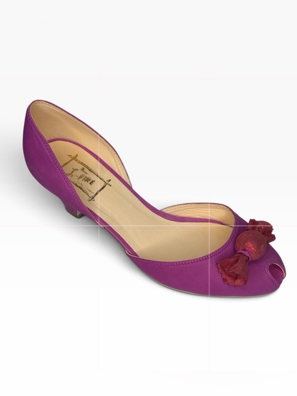 L-Fire Fuchsia Peep-Toe Kitten Heel with Candy Bow Accent
